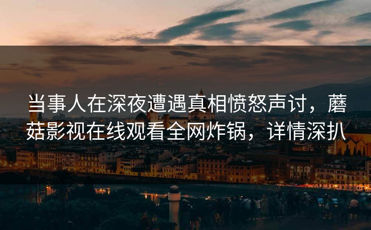当事人在深夜遭遇真相愤怒声讨,蘑菇影视在线观看全网炸锅,详情深扒