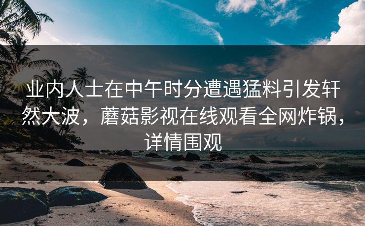 业内人士在中午时分遭遇猛料引发轩然大波，蘑菇影视在线观看全网炸锅，详情围观
